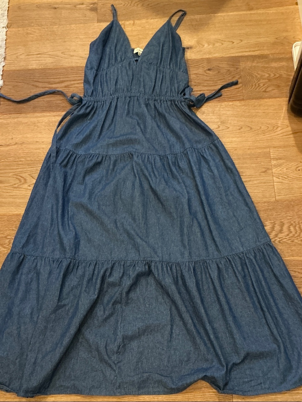 Women's Chambray Tiered Sundress with Tie Straps